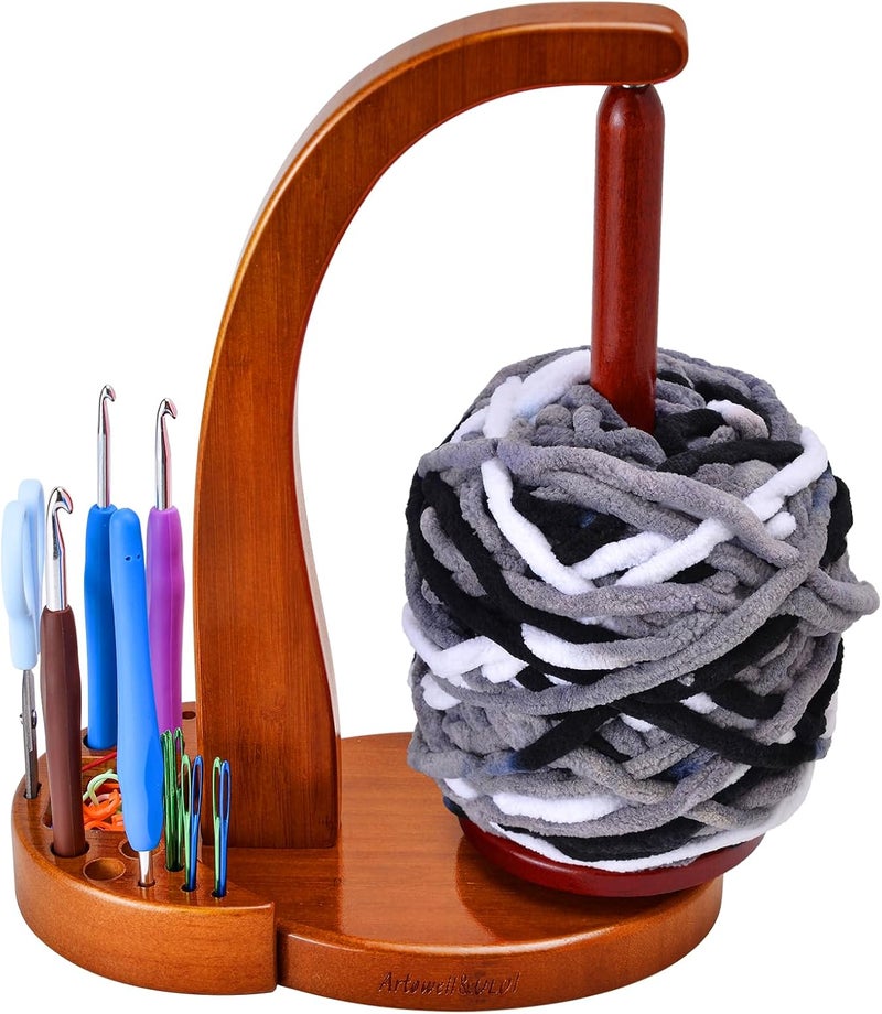 ULOI Crochet Yarn Holder - Upgrade with Crochet Accessories Storage Attachment, Magnetic Wooden Yarn Storage for Knitting Accessories, Perfect for Crocheting and Knitting Projects, Mahogany Finish - Image 1